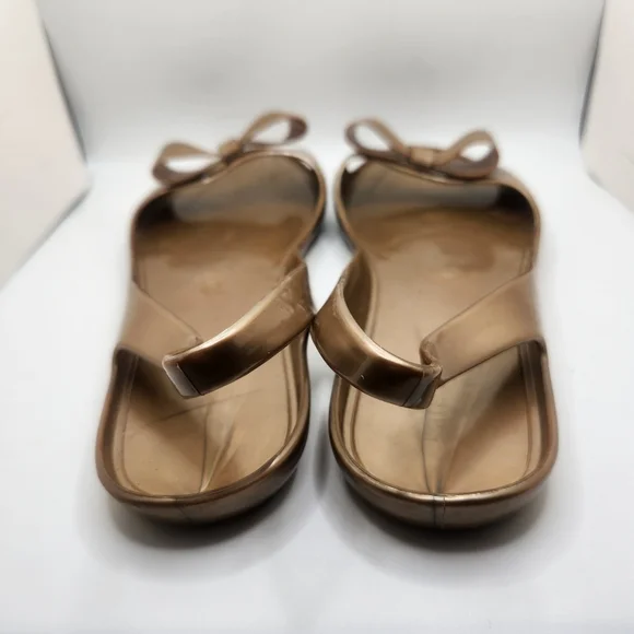 Kate Spade New York Rubber Slingback Flats Bow Metallic Gold Size 8 Jelly Sandal - Picture 4 of 7